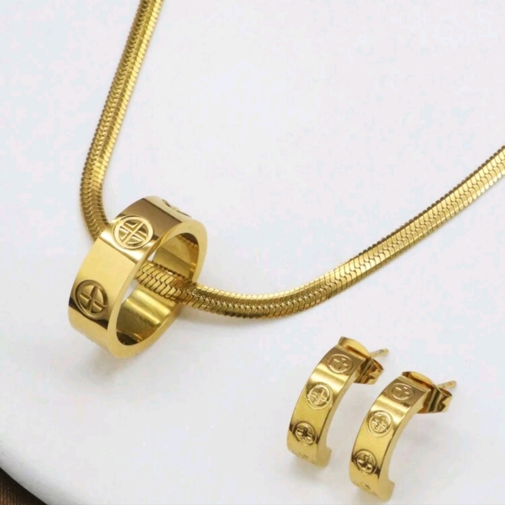 3pcs  set Fashion Design Couple Earrings Necklace Set For Women Stainless Steel